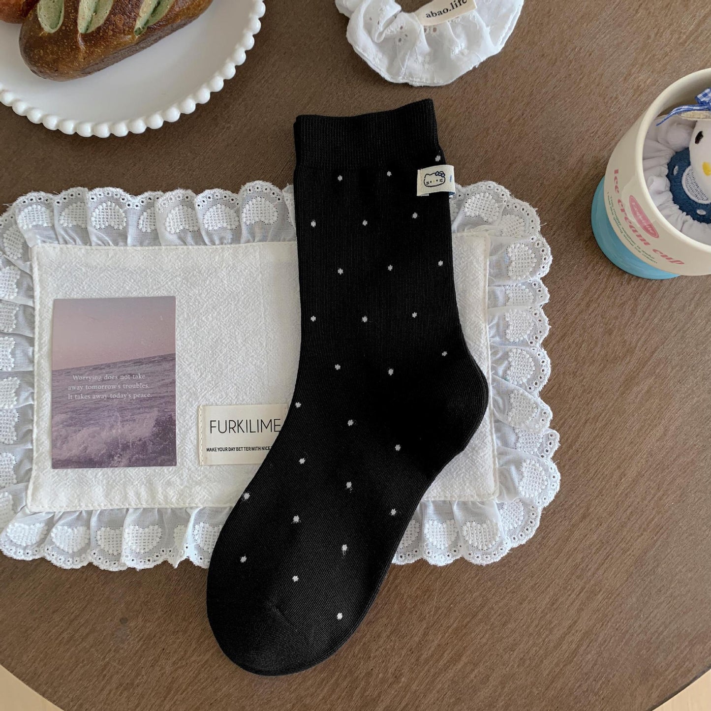 Sweet Kitty & Bow Cotton Crew Socks