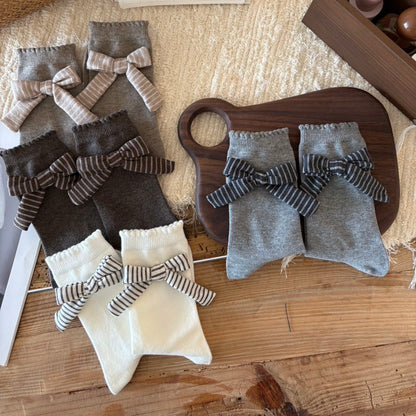 Elegant Striped Bow Crew Socks