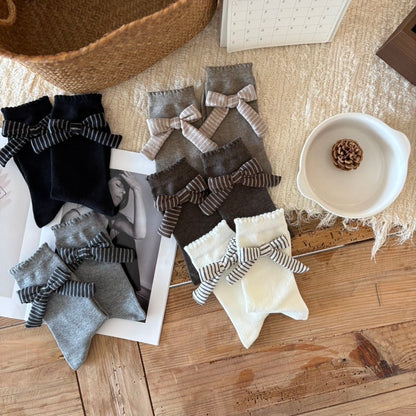 Elegant Striped Bow Crew Socks