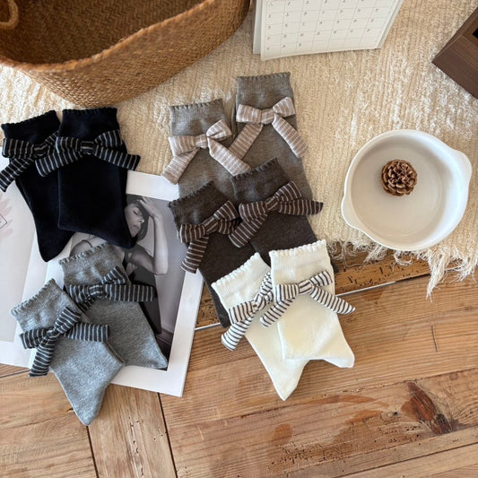 Elegant Striped Bow Crew Socks