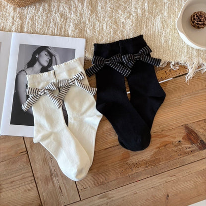 Elegant Striped Bow Crew Socks