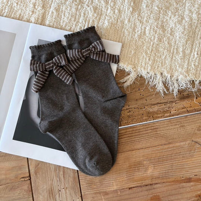 Elegant Striped Bow Crew Socks
