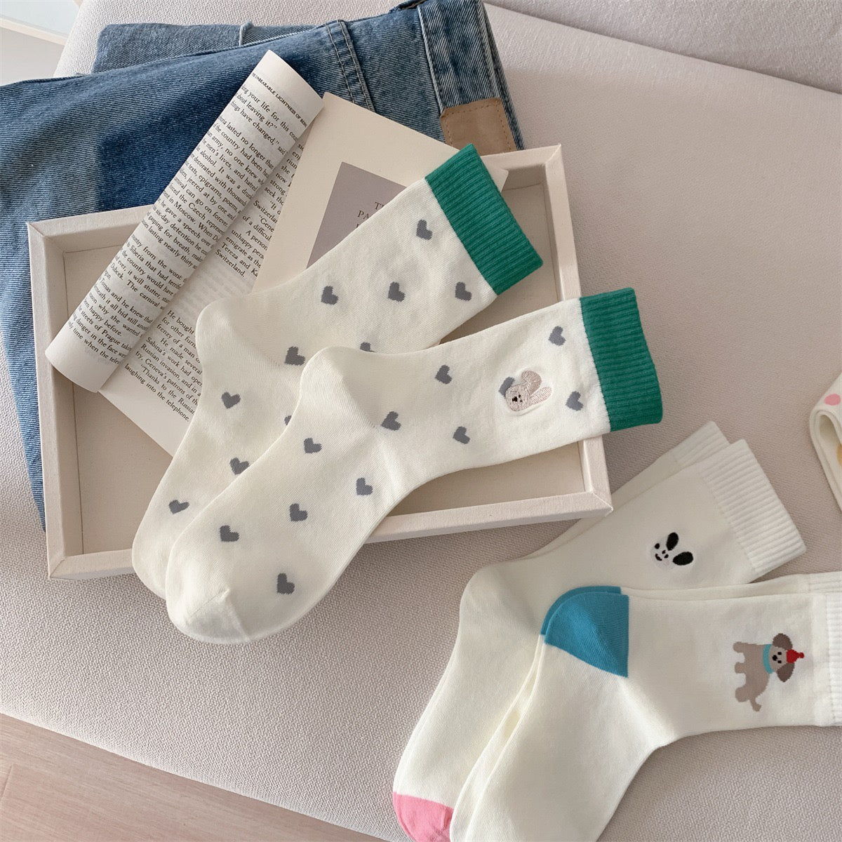 Animal Knit Vibrant Spring Crew Socks