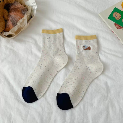 Puppy Embroidered Quarter Socks