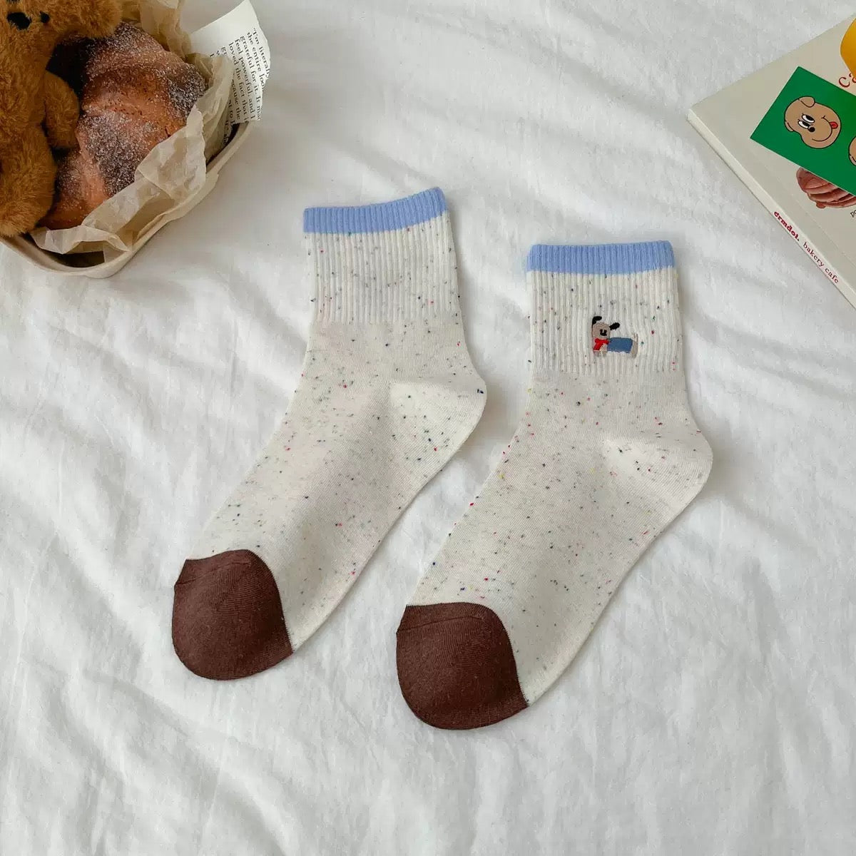 Puppy Embroidered Quarter Socks