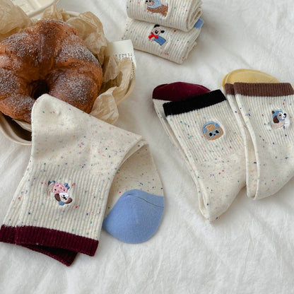 Puppy Embroidered Quarter Socks