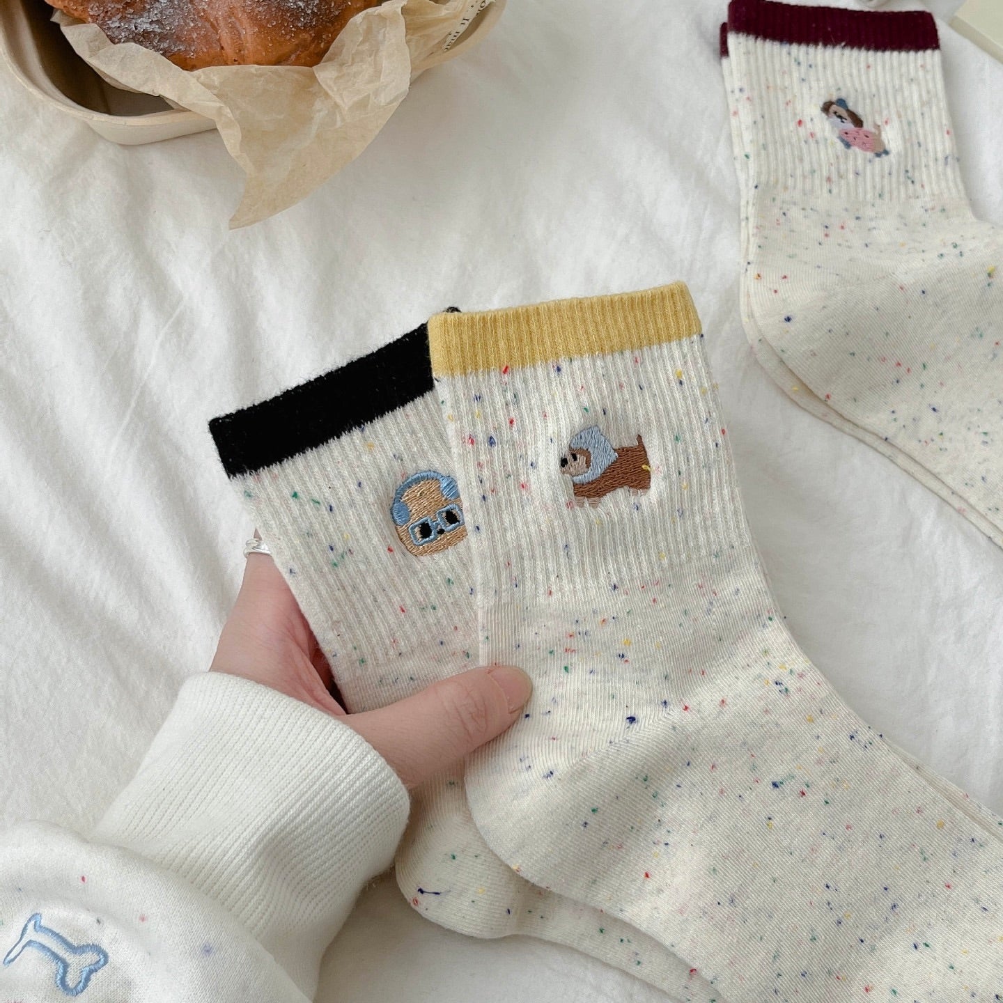 Puppy Embroidered Quarter Socks