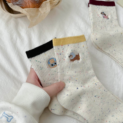 Puppy Embroidered Quarter Socks
