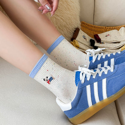 Puppy Embroidered Quarter Socks