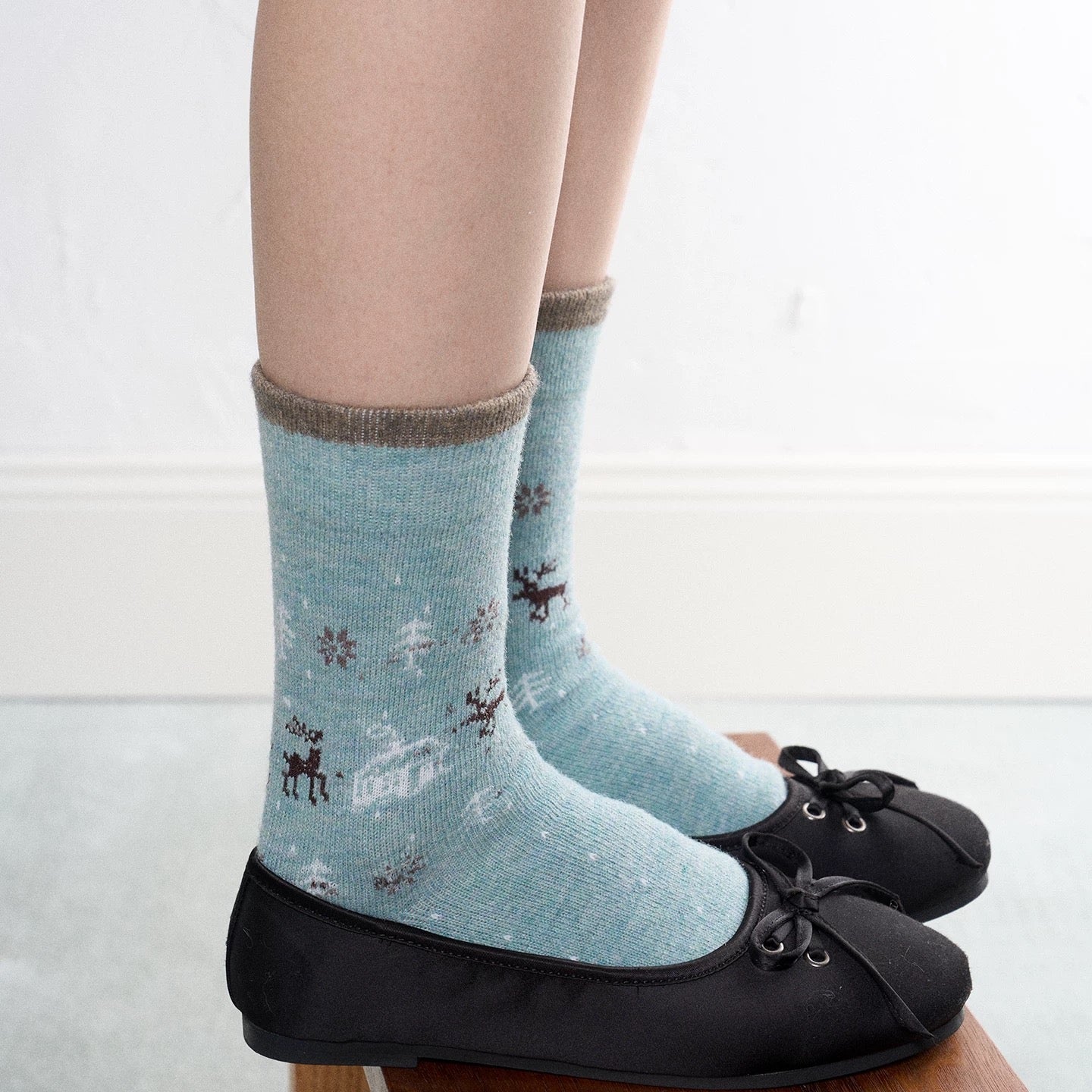 Wool Fair Isle Reindeer Crew Socks