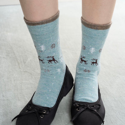 Wool Fair Isle Reindeer Crew Socks