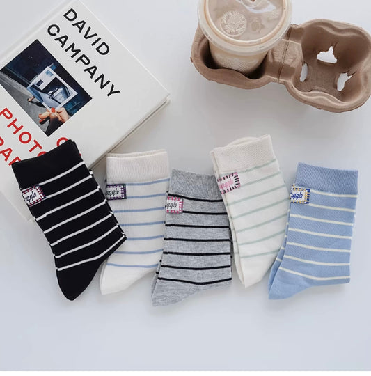 Minimalist Striped Cotton Crew Socks