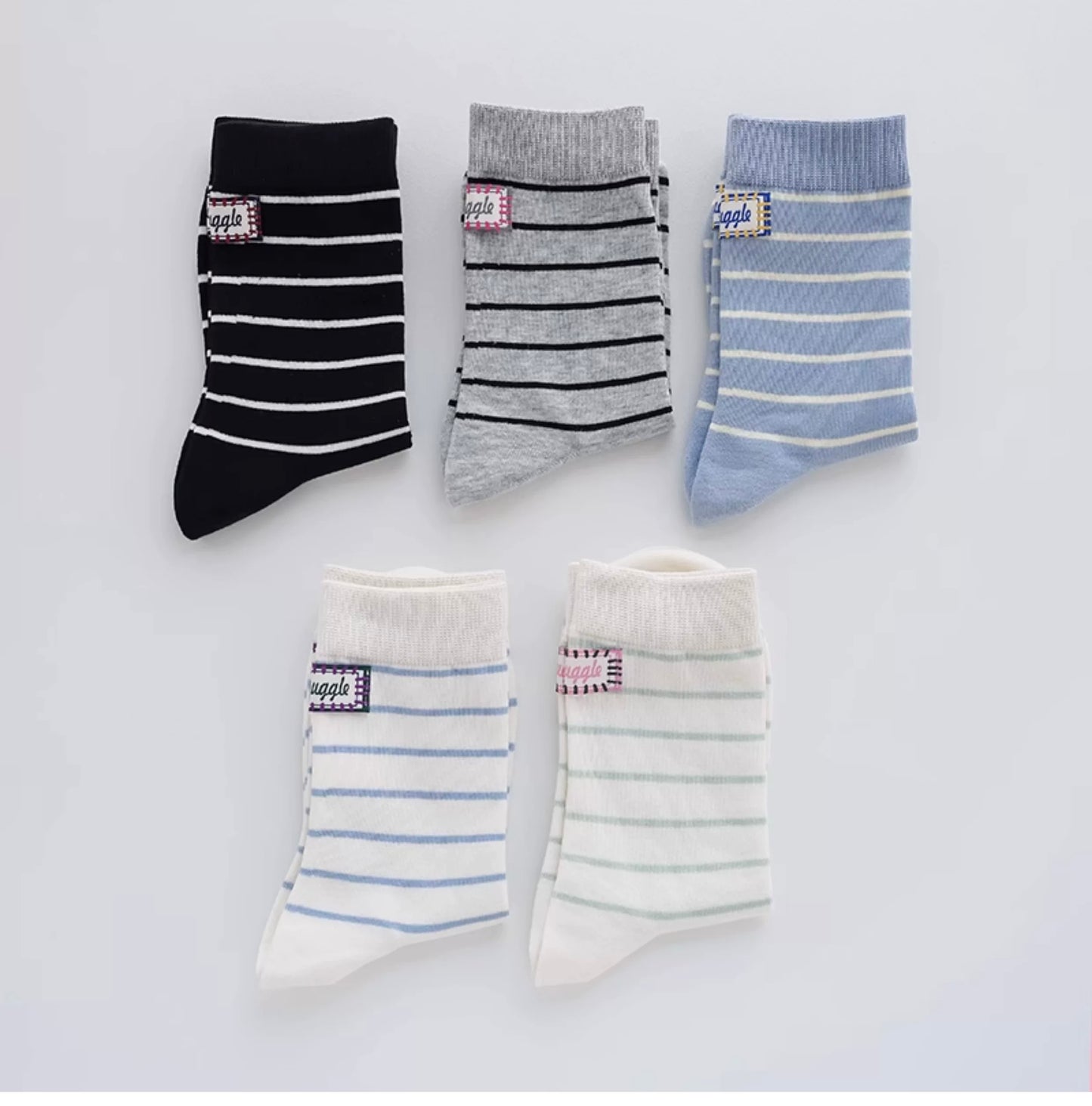 Minimalist Striped Cotton Crew Socks