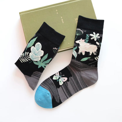 Artistic Oil Painting Style Animal Socks